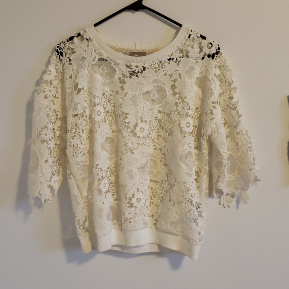 Cream floral cutout sweater